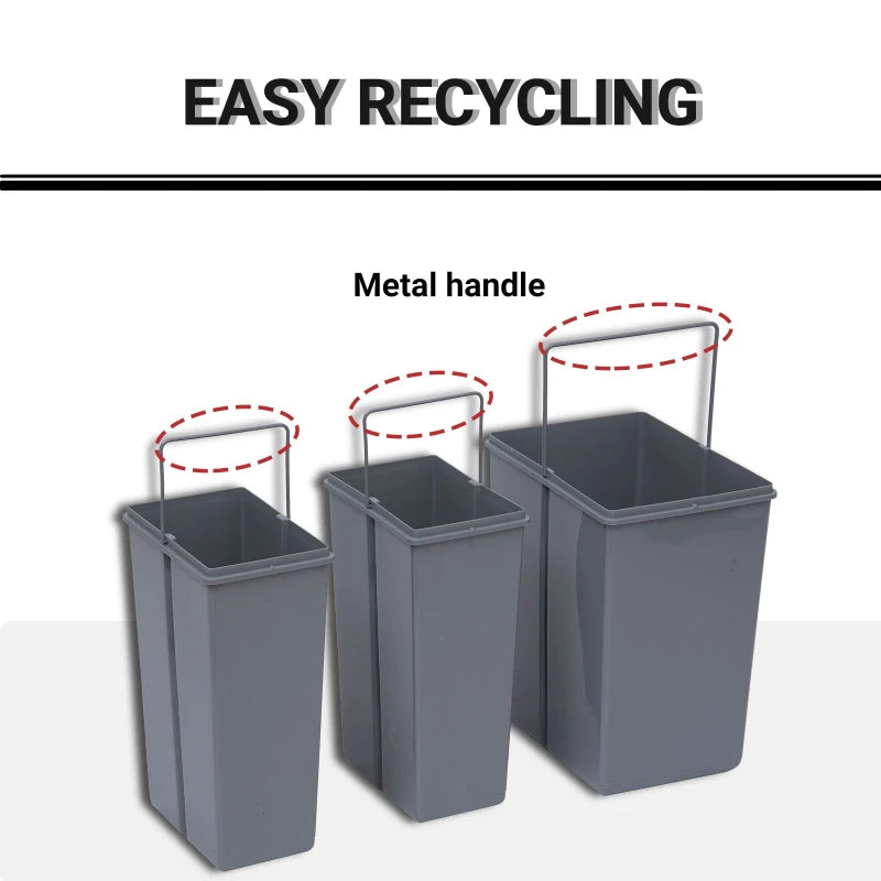 Grey Pull-Out Waste Bin Cabinet, 40L Recycling Bin (1x20L+2x10L)