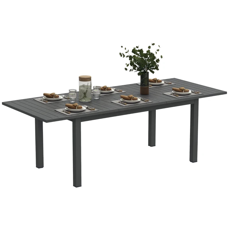 Aluminium Extending Garden Table with Slatted Top for 6-8 People, Grey, 160/220x90x73cm