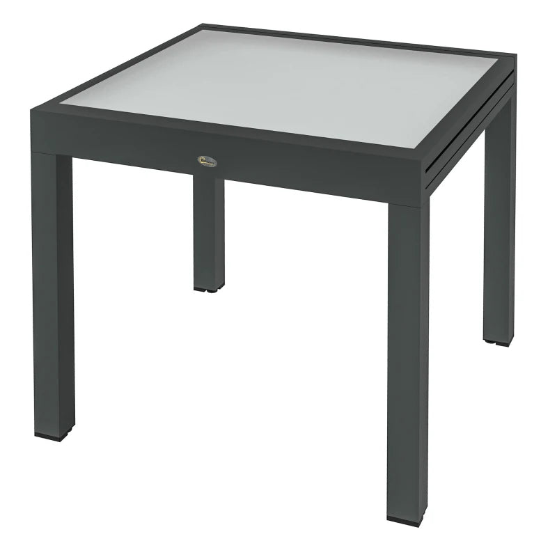 Modern Extending Garden Table with Aluminium Frame and Tempered Glass, 80/160x80x75cm
