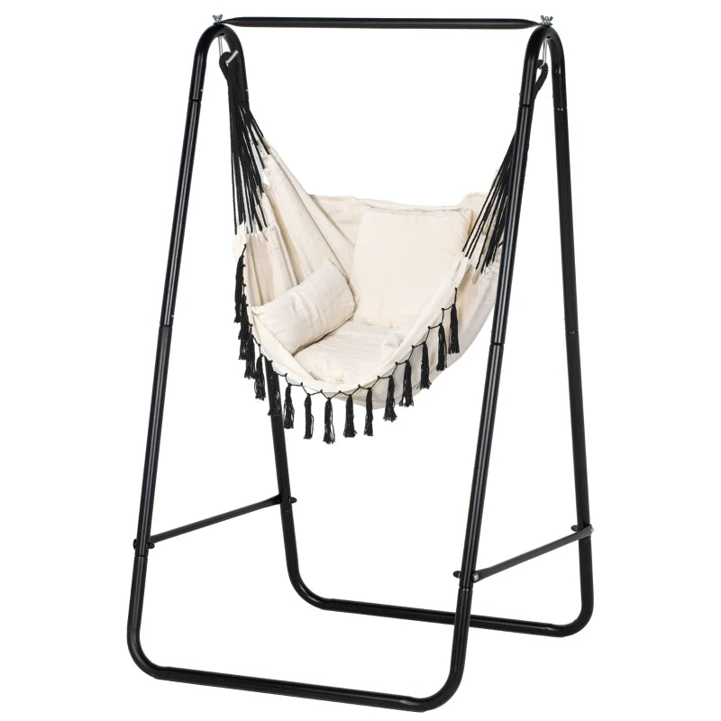 Comfortable Cream White Hammock Swing Chair with Stand and Plush Cushion