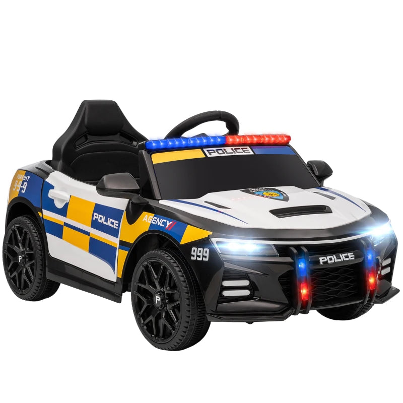 Multicolor Kids Electric Police Car Ride-On with Remote, Siren, Horn, Music, and Lights