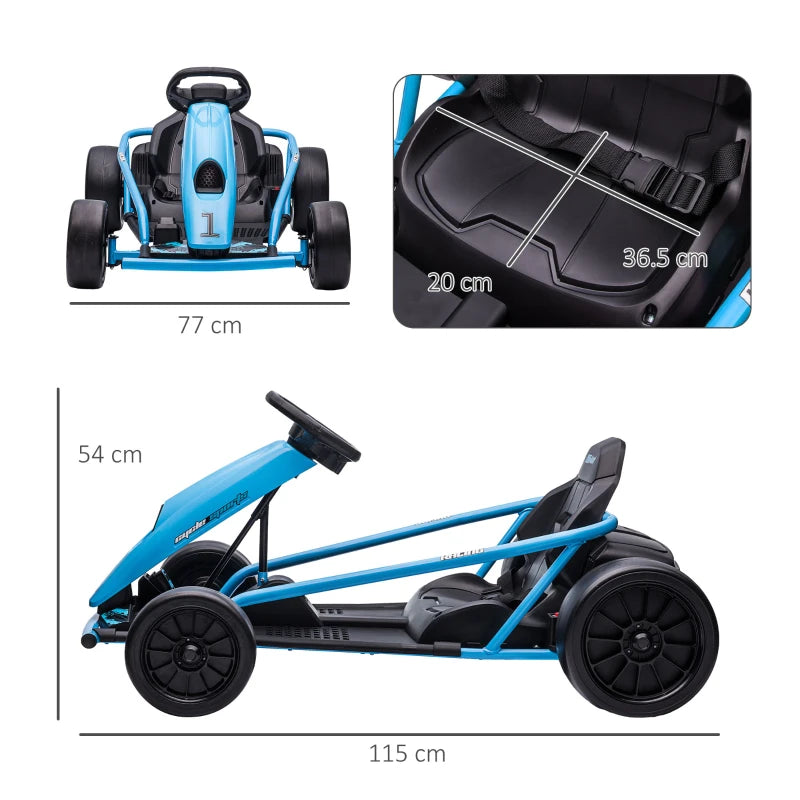 Kids 24V Electric Drift Go Kart, 2-Speed Ride-On Racer w/ Pedals & Wheel, Blue