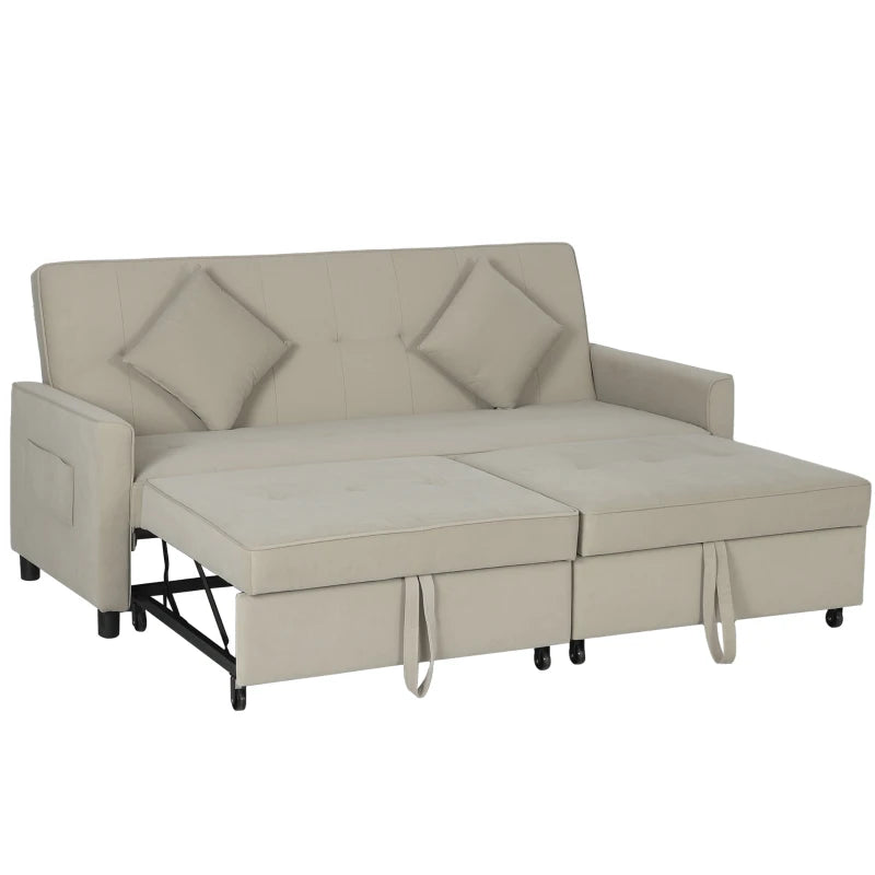 Beige Velvet Sofa Bed for Three, Space-Saving & Comfortable
