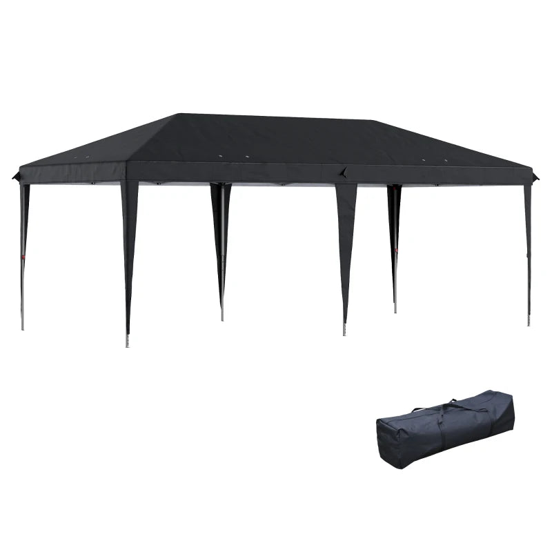 Outdoor Foldable Gazebo with Height Adjustable Awning and Carry Bag, Black, 3 x 6m