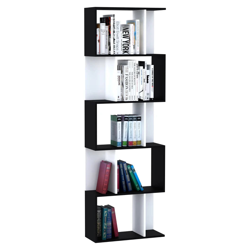 S-Shaped Bookshelf, 5/6 Tiers – Display & Storage Rack, Black/White