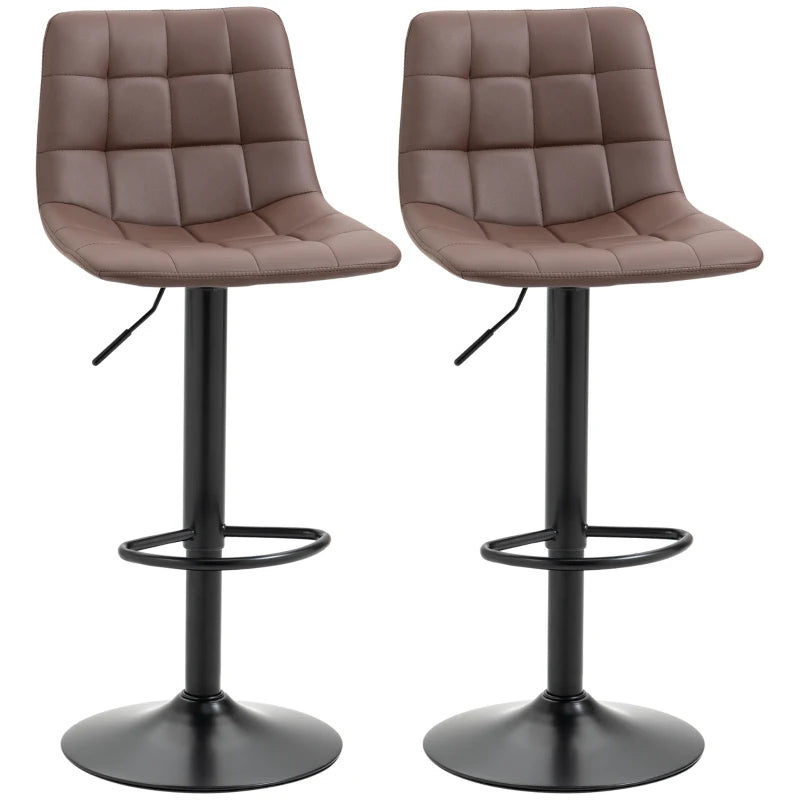 PU Leather Bar Stools, Set of 2, Adjustable Height, Brown
