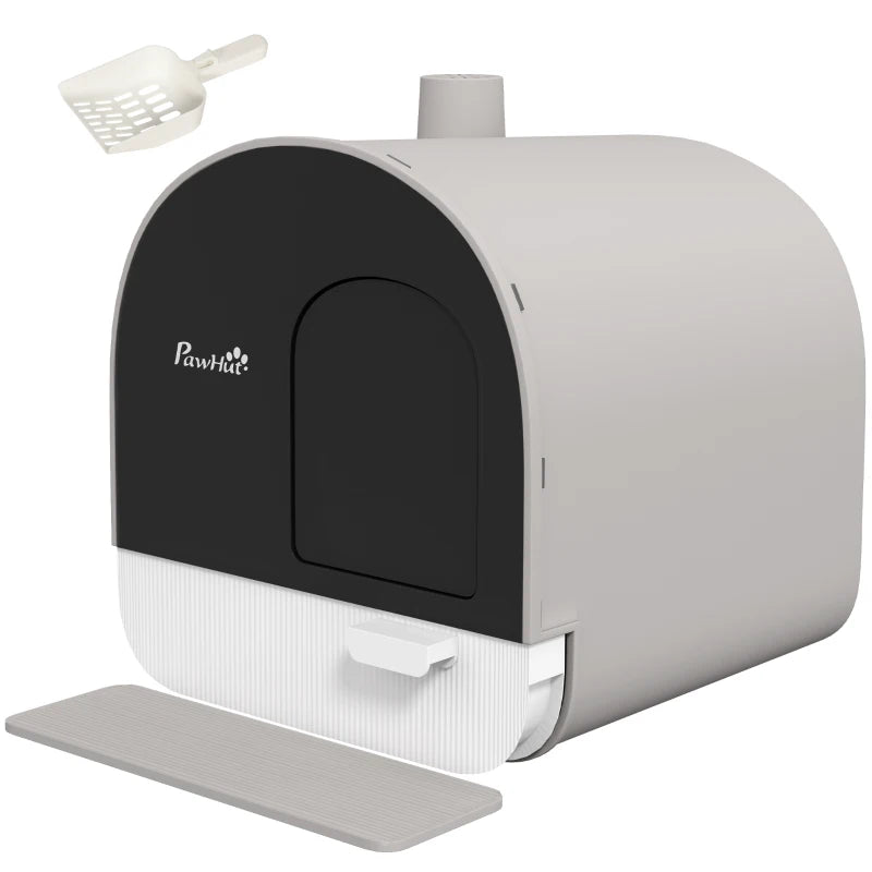 Cat Litter Box with Lid, Scoop & Flap Door – Grey