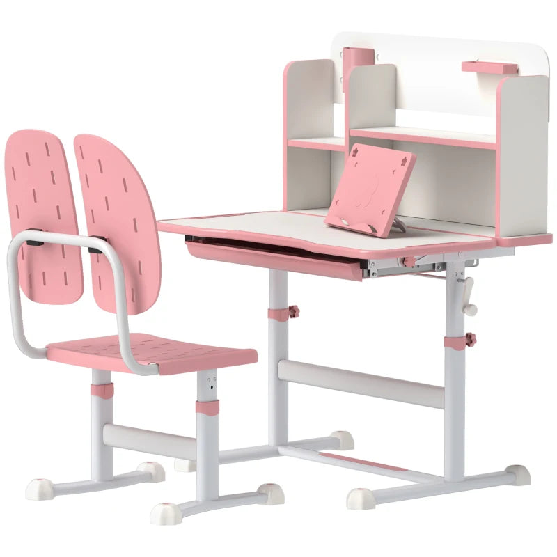 Pink Study Desk for Kids – Chair Included, Adjustable, Tiltable
