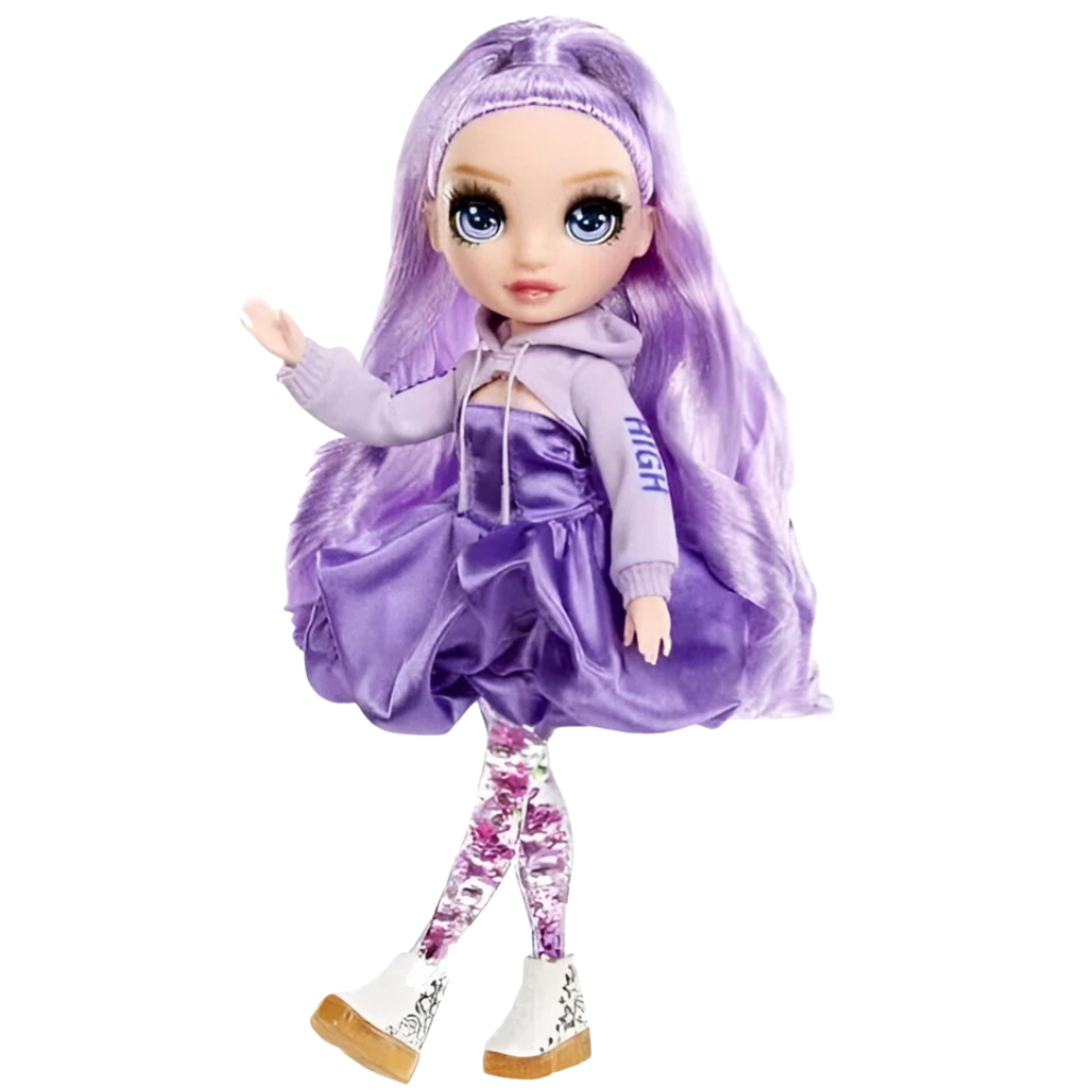Rainbow High Sparkle & Shine Viola Fashion Doll with Glitter Legs, Purple Outfit and Accessories