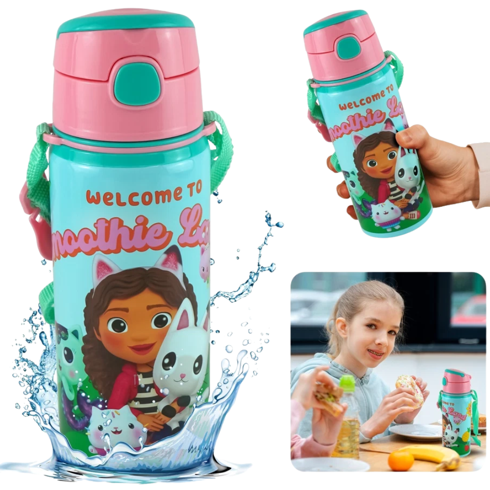 Back to School Kids Aluminium Flask 600ml Push Button Hot Cold Water Bottle