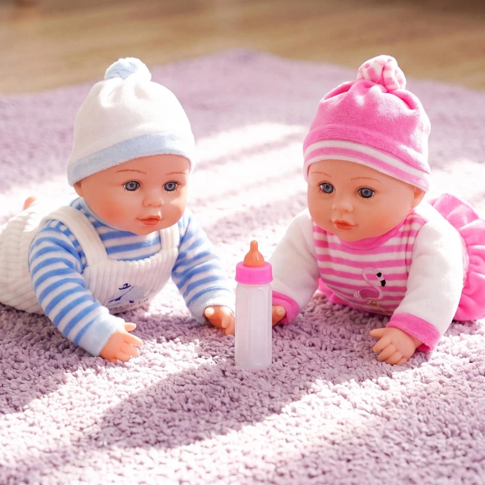 Twin Baby Dolls Girl Boy Bibi Twins Set 13-Inch Dolls with Magic Bottle Feeding Toy Set