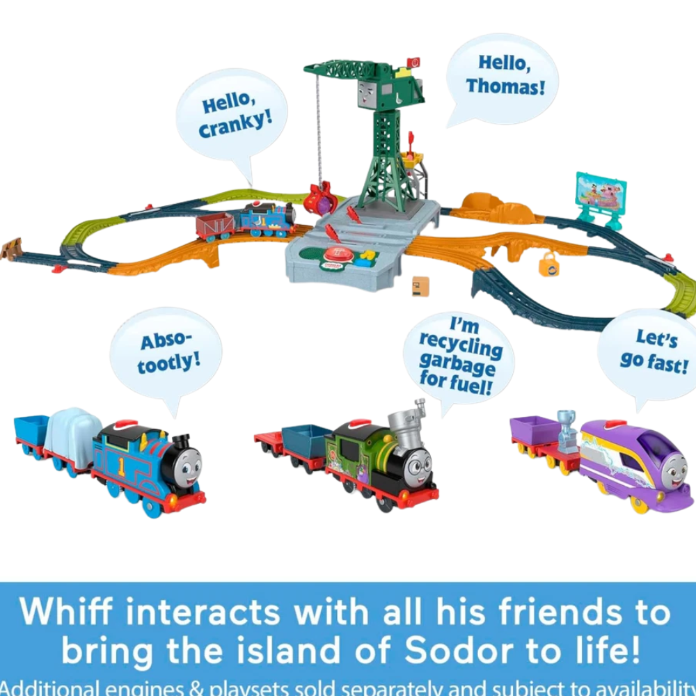Thomas & Friends Talking Whiff Motorized Engine Train Set with 2 Cargo Cars