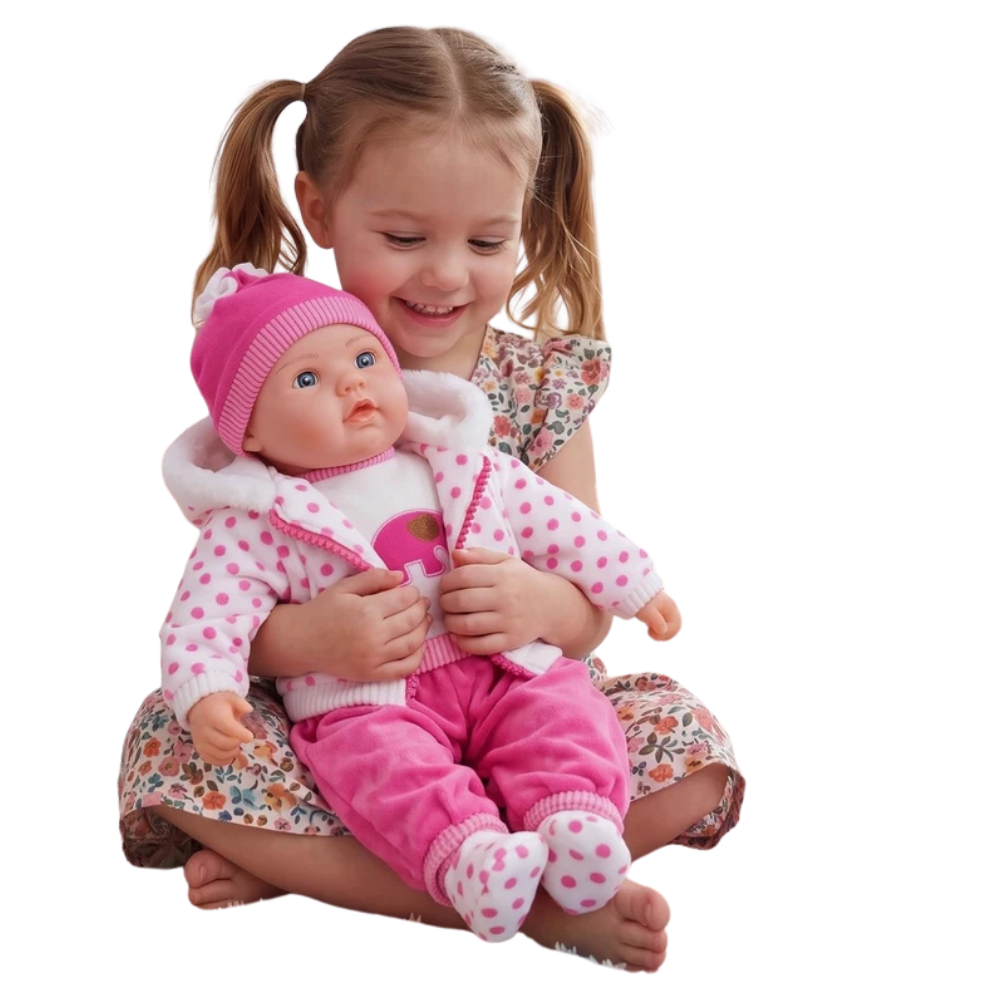 20" Baby Doll Girl Dots Soft Body Toy with 16 Sounds Dummy & Polka Dot Outfit Pink