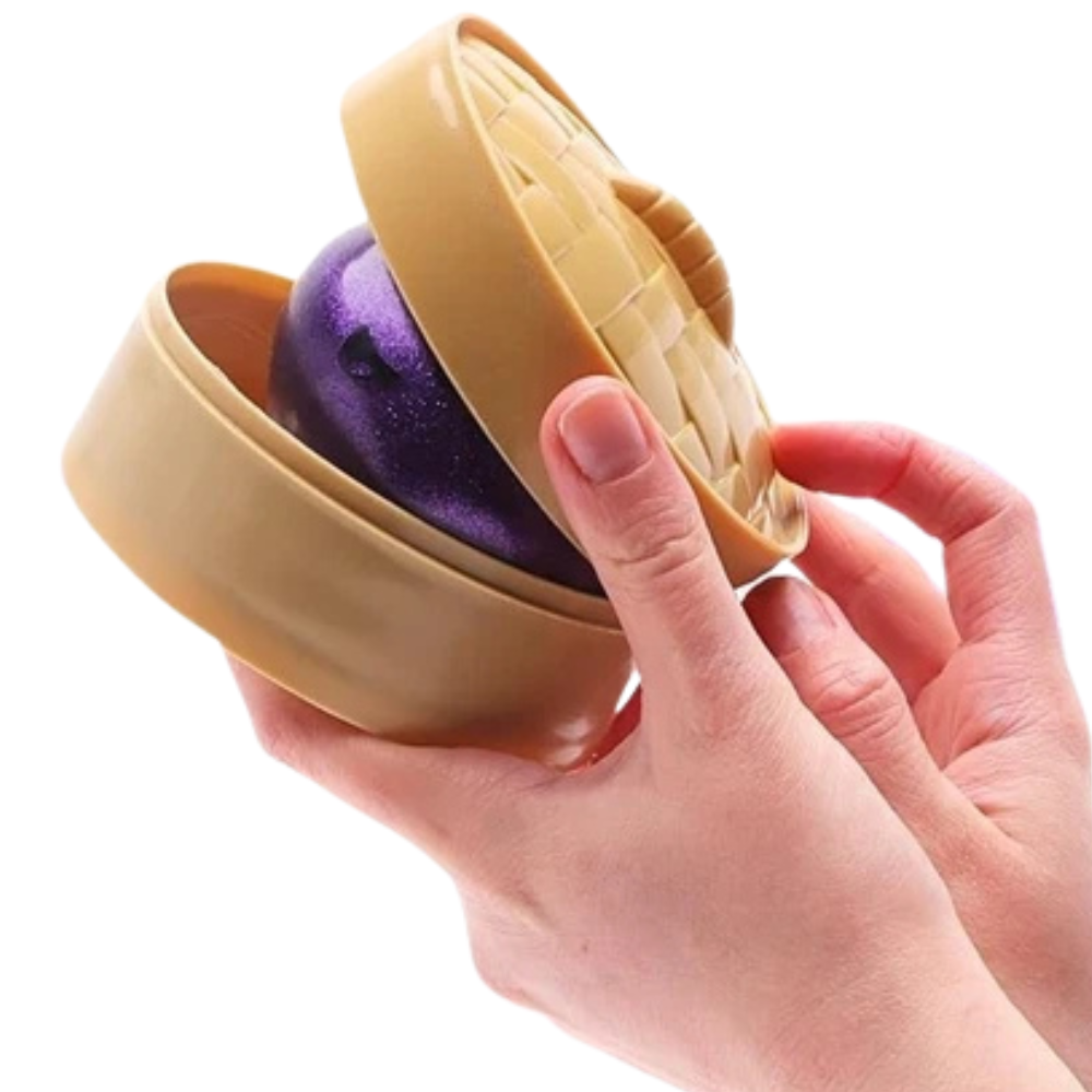Toyland Shiny Purple Squishy Bao Dumpling Sensory Fidget Toy with Steamer Box