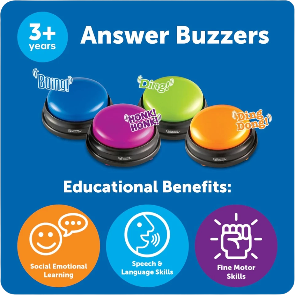 Learning Resources Answer Buzzers Set 4 Classroom Game Buzzers for Kids Educational Fun Toy