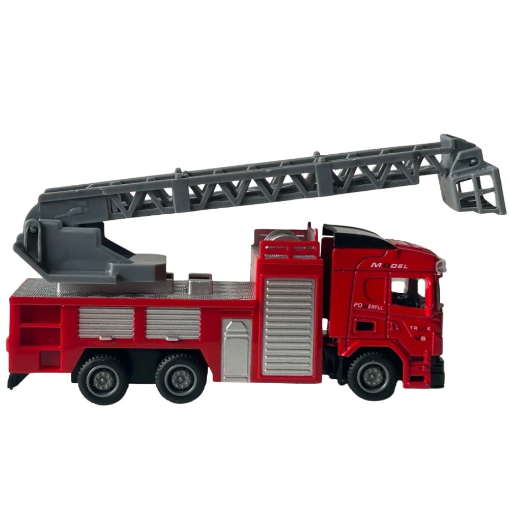 Fire Brigade Ladder Truck Diecast Model Toy with Moving Parts 1:50 Scale Fire Engine Vehicle