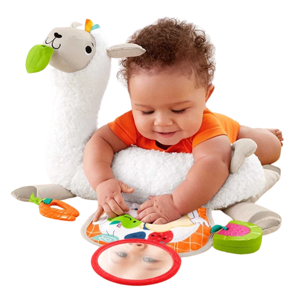 Fisher-Price Grow-with-Me Tummy Time Llama Plush Baby Toy Rattle Teether