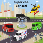 Abeec Emergency Vehicles Toy Set 5 Pack Police Fire Ambulance Helicopter Bin Lorry Pretend Play 3+