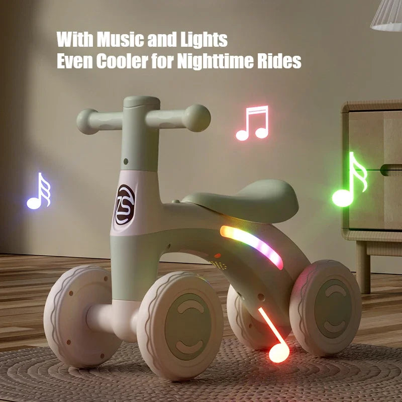 Anti-Tip 4-Wheel Baby Balance Bike Ride-On Walker for Toddlers 1-3 Indoor&Go Toy