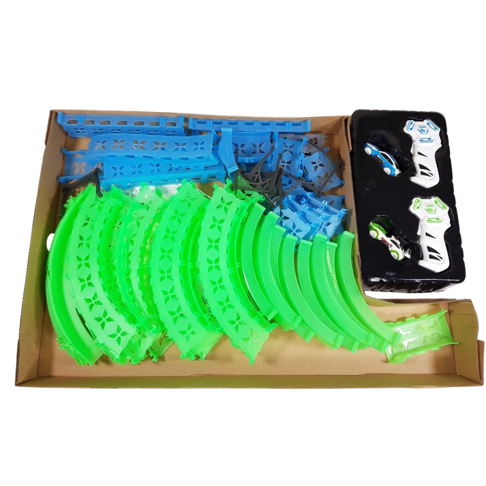 Glow in the Dark Racing Track Set 65 Piece Rc 2 Player Slot Cars Loops Stunts Kids Gift 6+