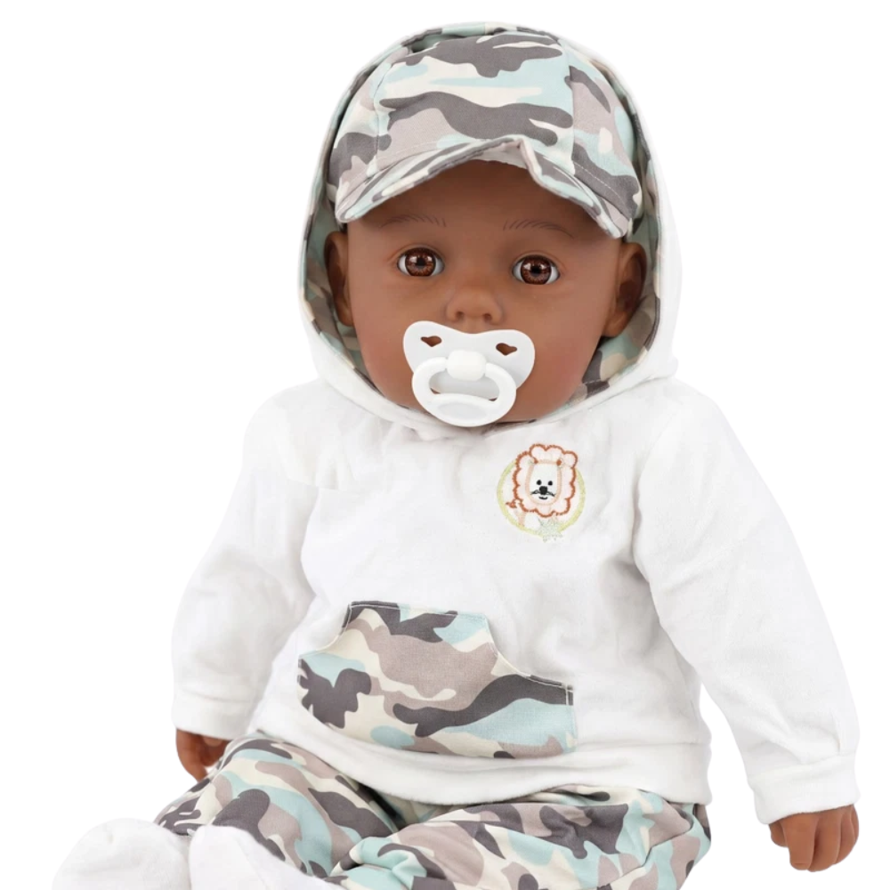 20 Inch Lifelike Ethnic Black Baby Doll Bibi Toy with Dummy Sounds & Accessories for Kids