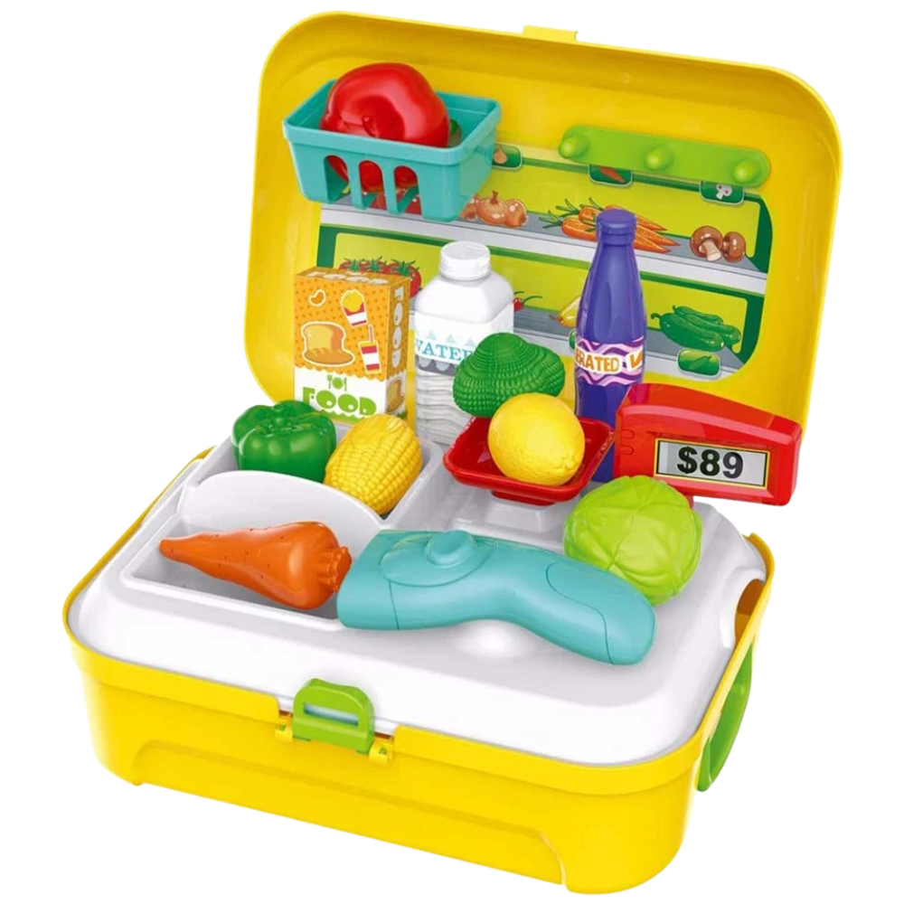 Kids Pretend Shopping Cart Toy Set 21 Pieces Food Grocery Role Play Game