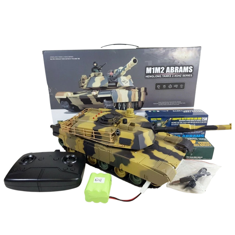 Remote Control M1A2 Abrams Tank RC 1:24 BB Firing 2.4GHz Turret Sound Lights 14+