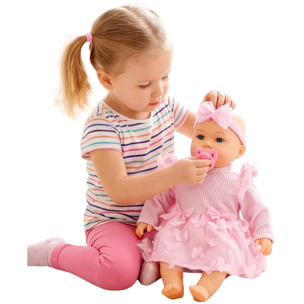 Bibi Doll Maeve 18 Inch Baby Doll Girl Soft Body Toy Sounds Dummy Extra Outfit Pink Toy 3+
