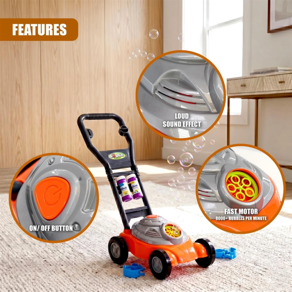 Kids Bubble Lawnmower Machine with Bubble Solution Mower Bubble Maker Garden Toy Fun