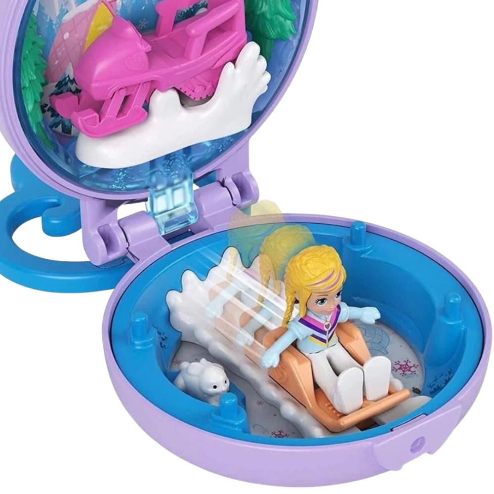 Polly Pocket Winter Tiny Compact Snow Cabin with Micro Doll Accessories Toy 4+