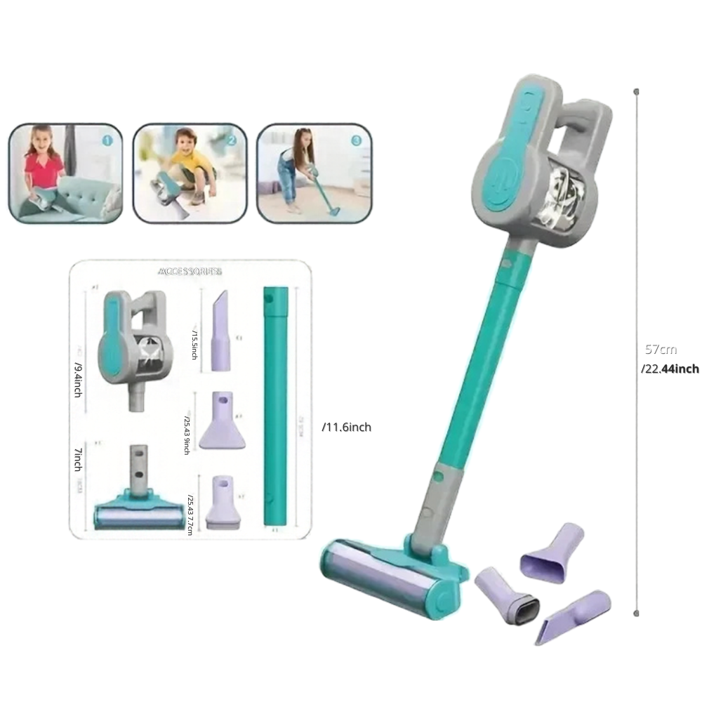 Mini Family Cordless Vacuum Cleaner Toy for Girls, Pretend Cleaning Role Play Fun Gift