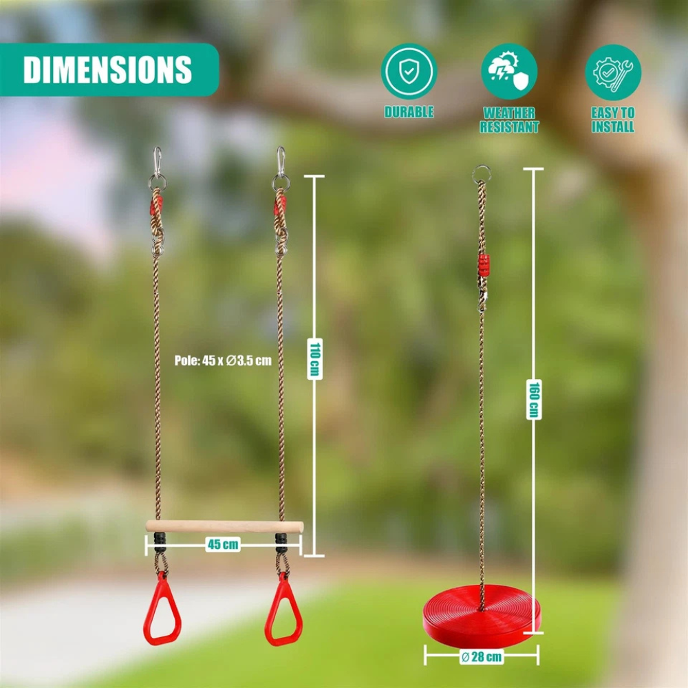 Round Swing Seat & Wooden Trapeze Bar Children's Climbing Frame Accessories