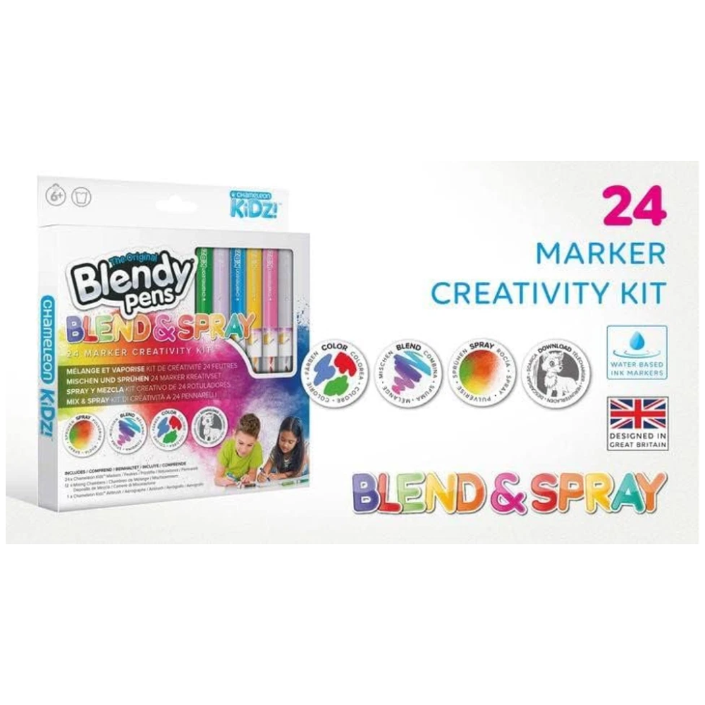 Chameleon Kidz Blend & Spray 24 Marker Creativity Kit for Kids Art Drawing Craft Set