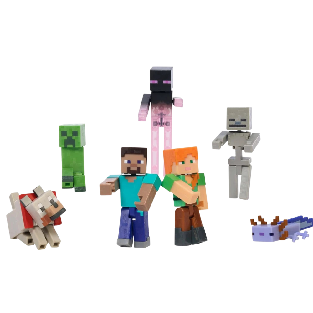 Minecraft World Builder Pack 7-Piece Action Figures Steve Creeper Enderman Skeleton