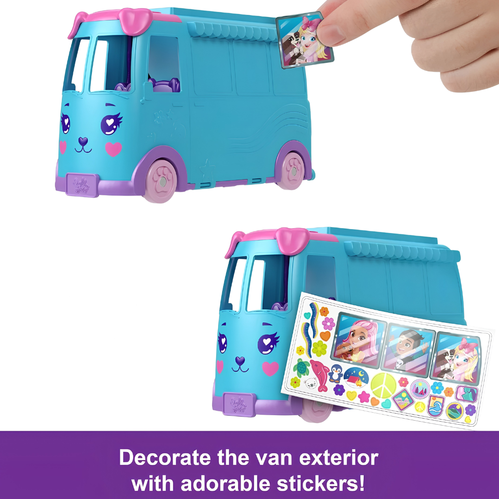 Polly Pocket Pet Mobile Adventure Playset with 2 Dolls 21 Accessories Kids Toy