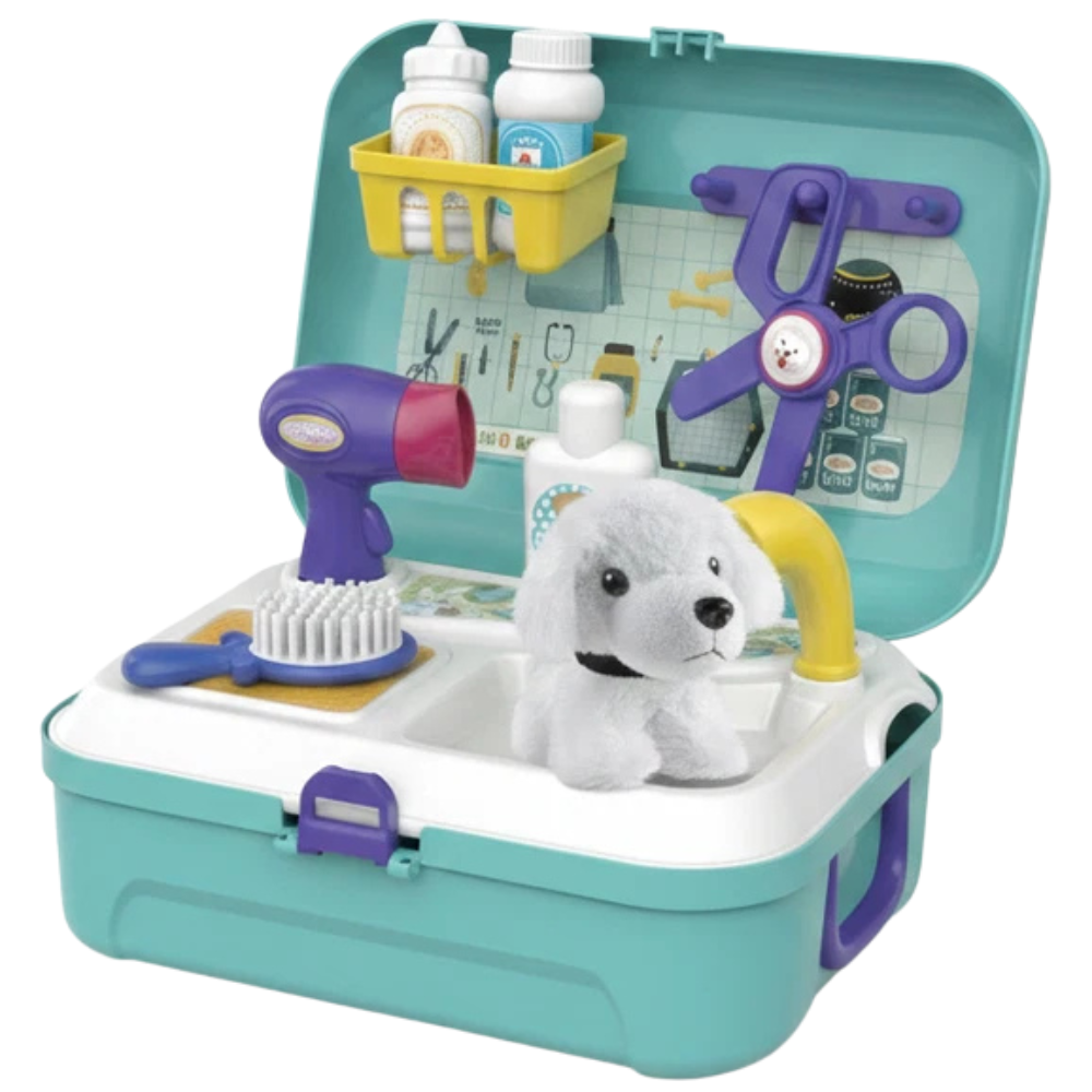 Pet Toy Pretend Dog Grooming Backpack Vet Play Set Gift for Kids and Children