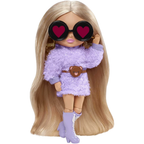 Barbie Extra Minis Doll 5.5 Inch Fluffy Purple Fashion Outfit with Doll Stand Toy