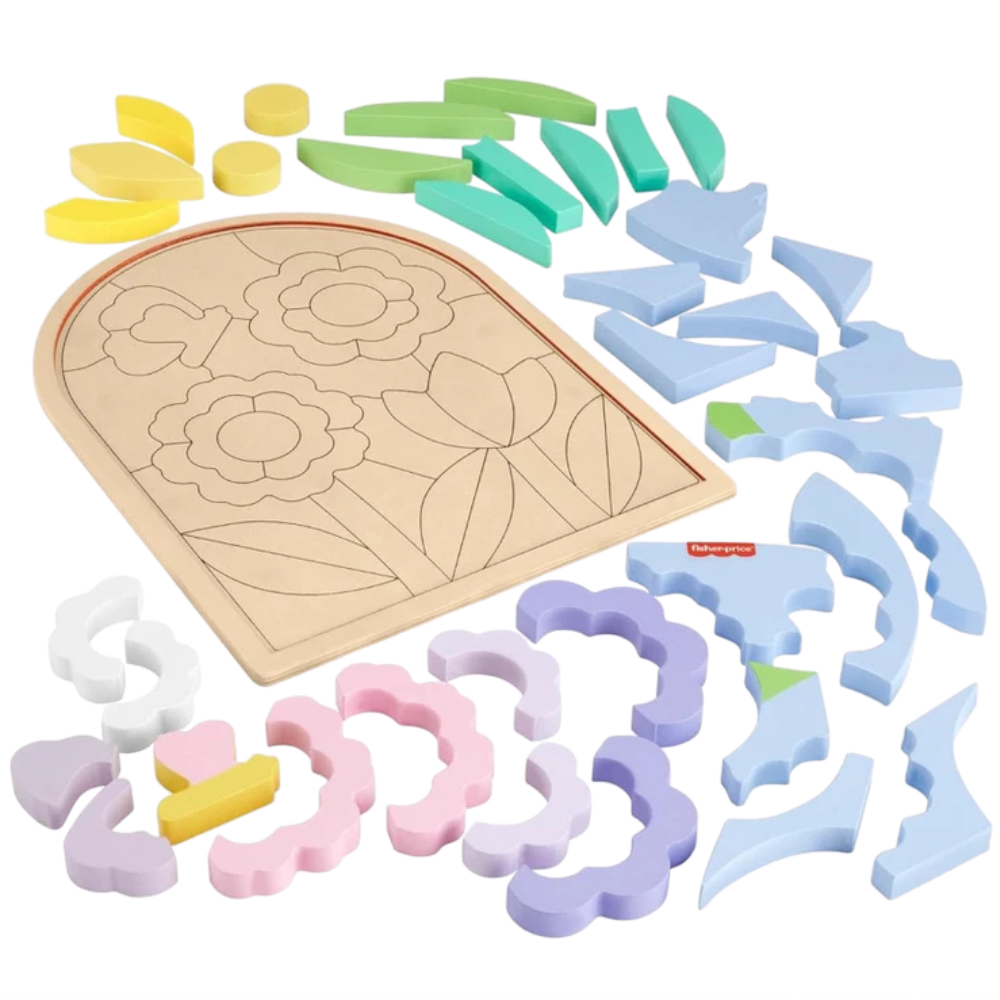 Fisher-Price Wooden Flower Puzzle Blocks Toy 37-Piece Educational Kids Shape Learning Game