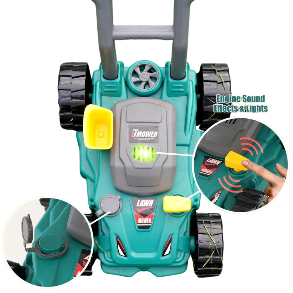 Toy Lawn Mower for Kids Garden Outdoor Play Tool with Lights Sounds & Role Play Fun