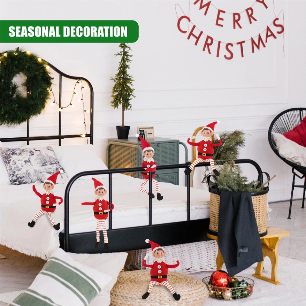 Christmas Elf Plush Toy 35cm Boy with Long Legs Poseable Shelf Figure Xmas Decor Gift Ideas
