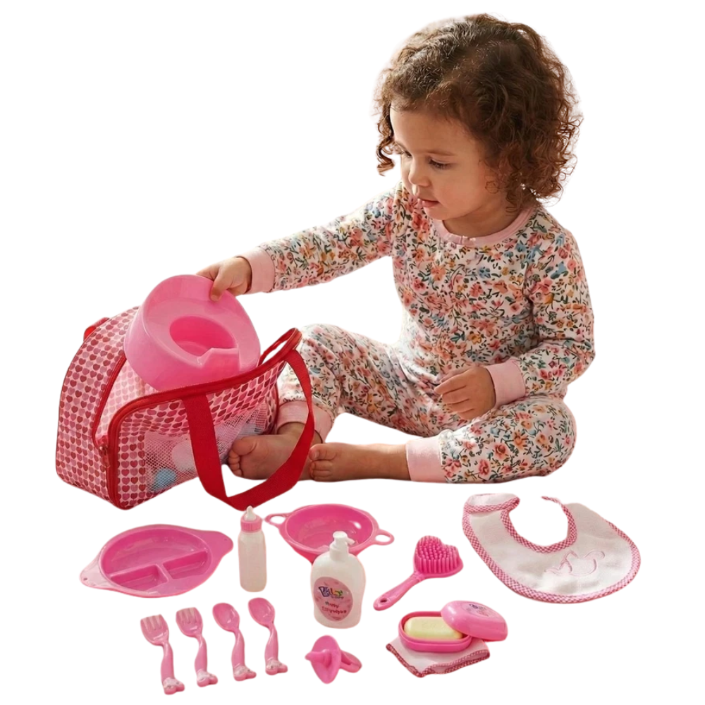 BiBi Doll Accessories Play Set 18 Pcs Carry Case Feeding Set Dummy & Potty