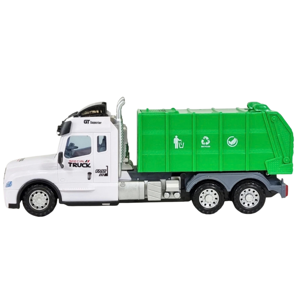 Rc Garbage Truck Toy with Lights Sounds Tipper Bin Steering Wheel Remote Control 3+