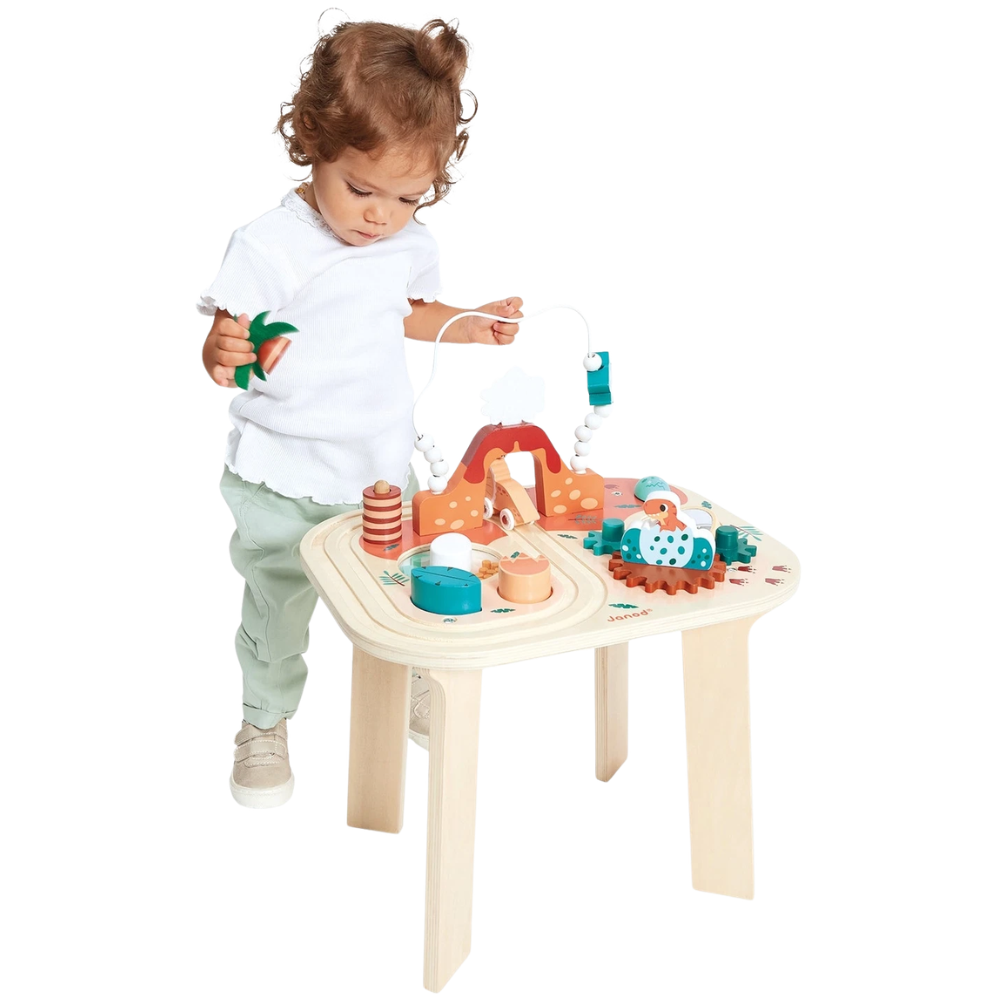 Janod Dino Wooden Activity Table for Toddlers 12 Months+, Dinosaur Educational Play Centre