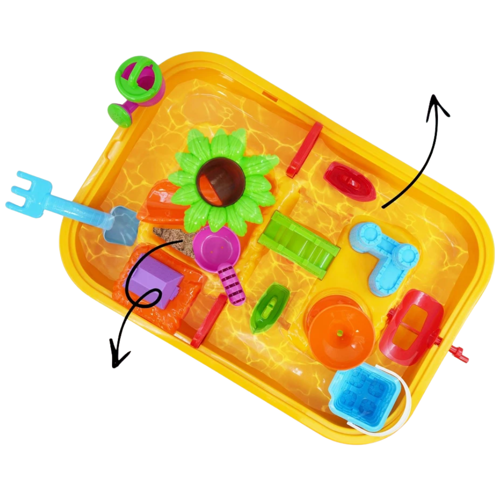 25pc Sand and Water Table with Water Mill Kids Outdoor Garden Play Equipment Toy 3+ Yellow