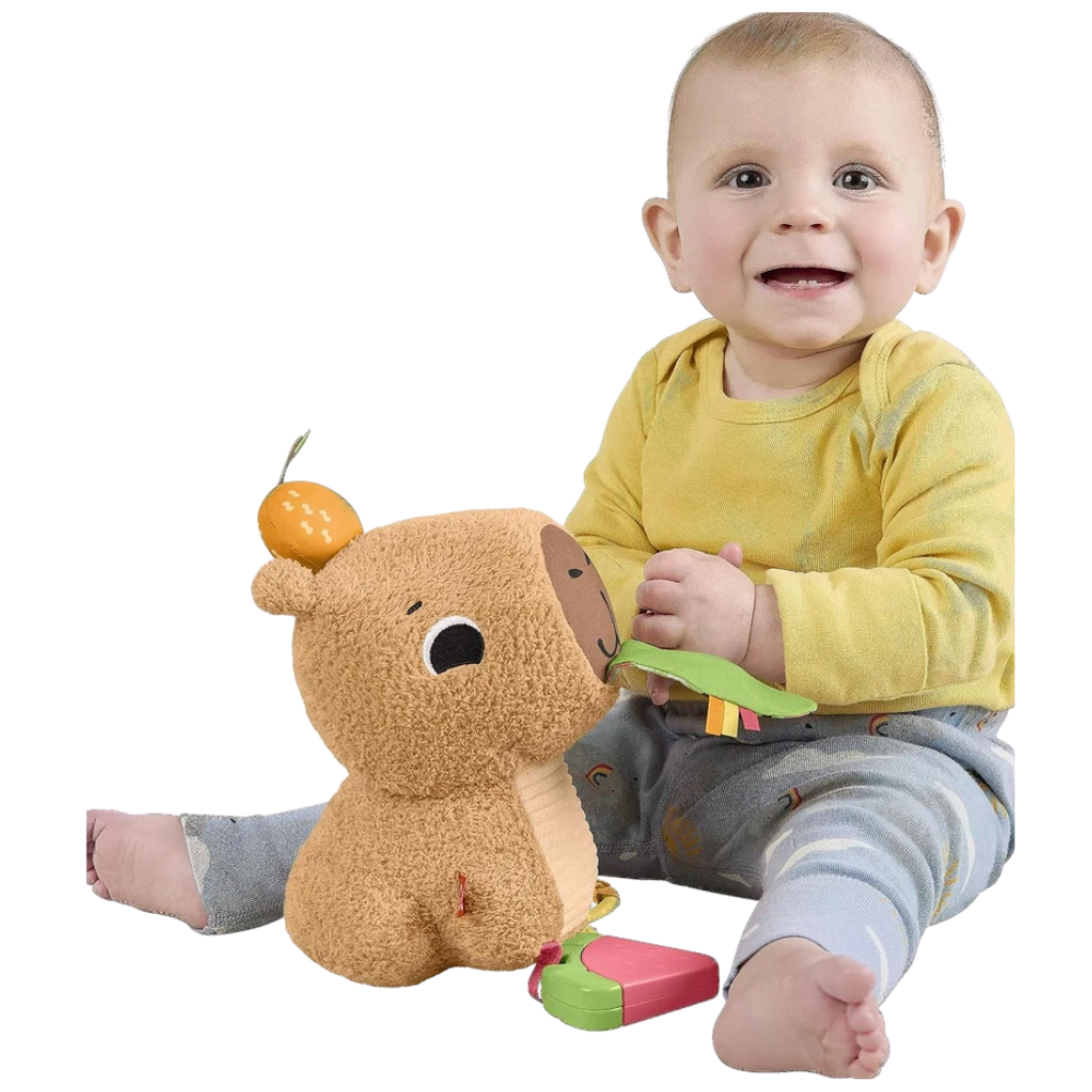 Fisher-Price Baby Sensory Capybara Plush Toy Rattle Teether 3+ Months Infant Gift Toy Cute