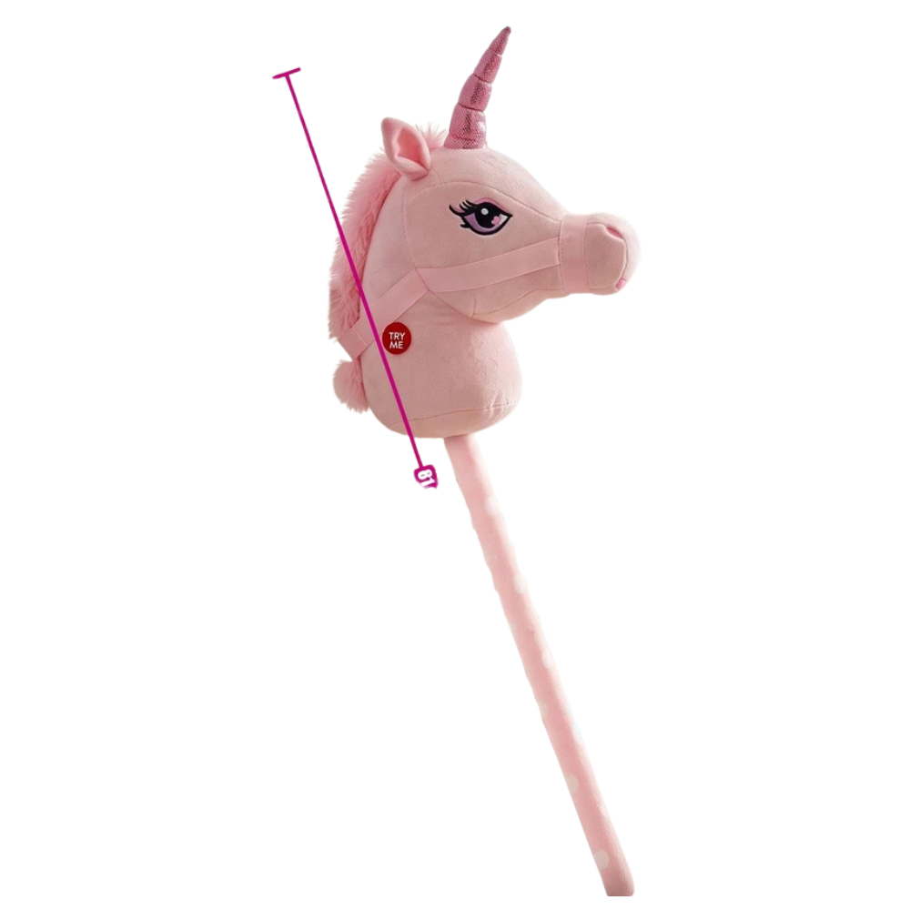 Pink Unicorn Hobby Horse Stick Toy with Galloping Sounds Ride On Pretend Play 81cm