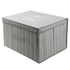 Large Collapsible Storage Box with Lid Folding Jumbo Chest Grey Heart Design