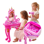 Kids Princess Vanity Dressing Table Stool Set Girls Toy Mirror Hairdressing Accessories Pink