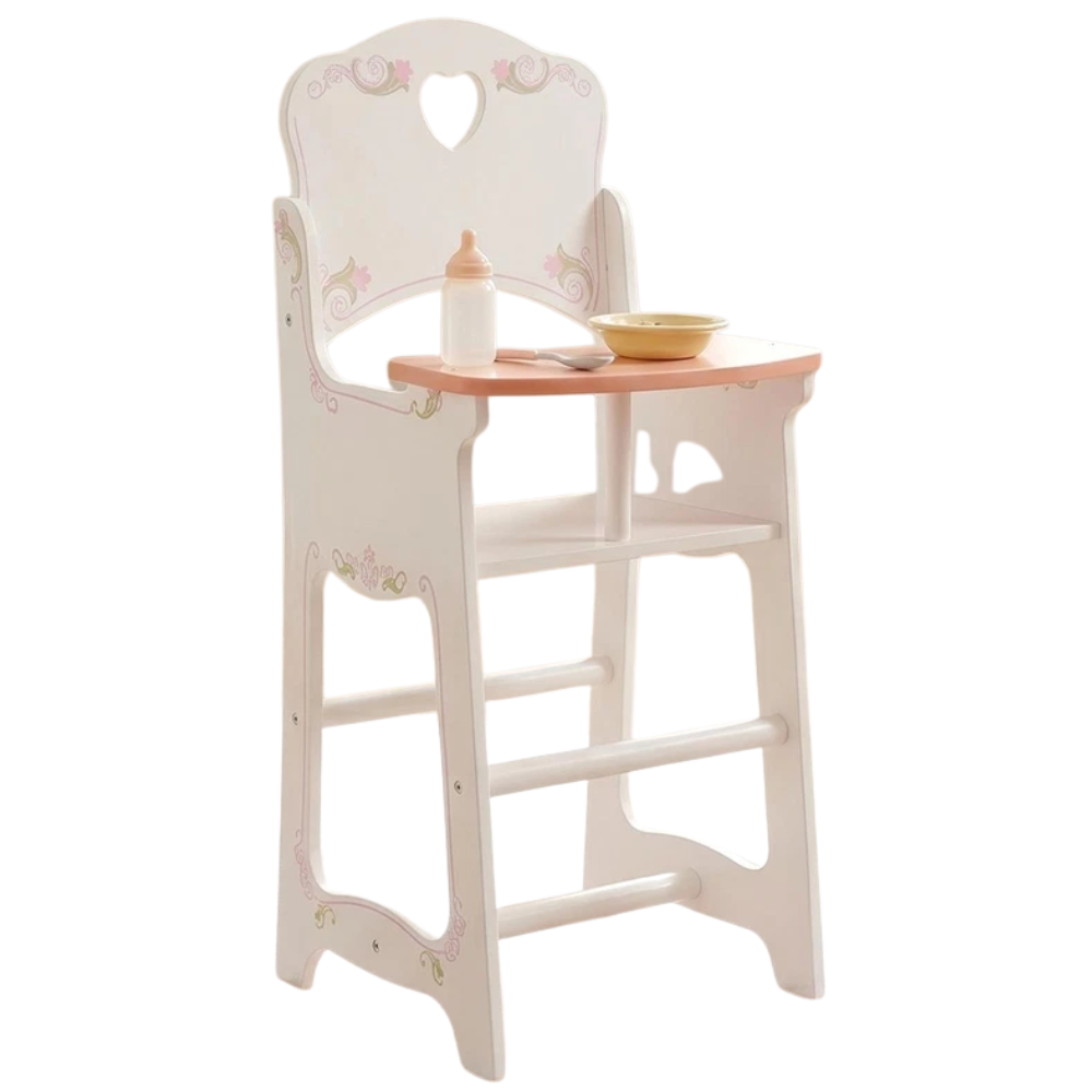 Baby Doll High Chair & Rocking Cradle Wooden Furniture Accessory Set for Bibi Doll Pretend