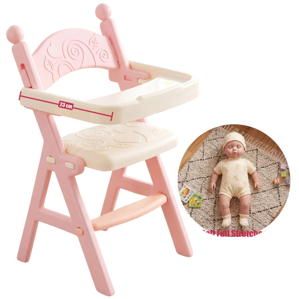 Bibi Doll Baby Doll with High Chair Feeding Accessories Pink Nursery Role Play Toy 3+ Kids